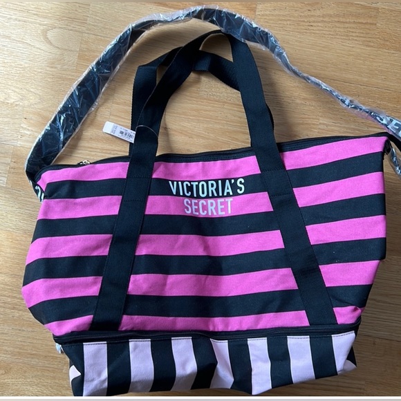 Victoria’s Secret Pink & Black Striped Tote Bag NEW! - Picture 1 of 3